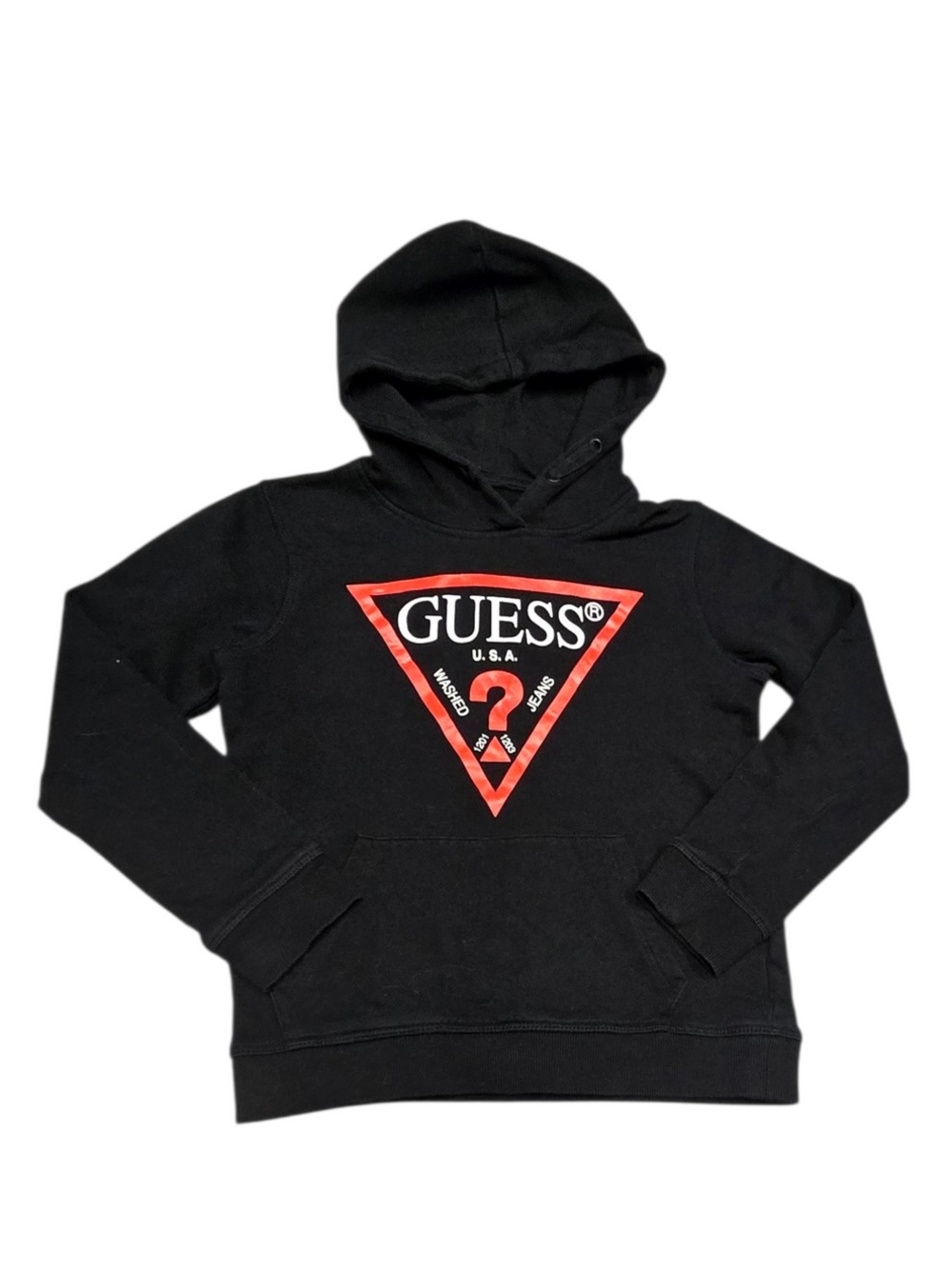 8y GUESS Black Kids Logo Hoodie with Red Triangle